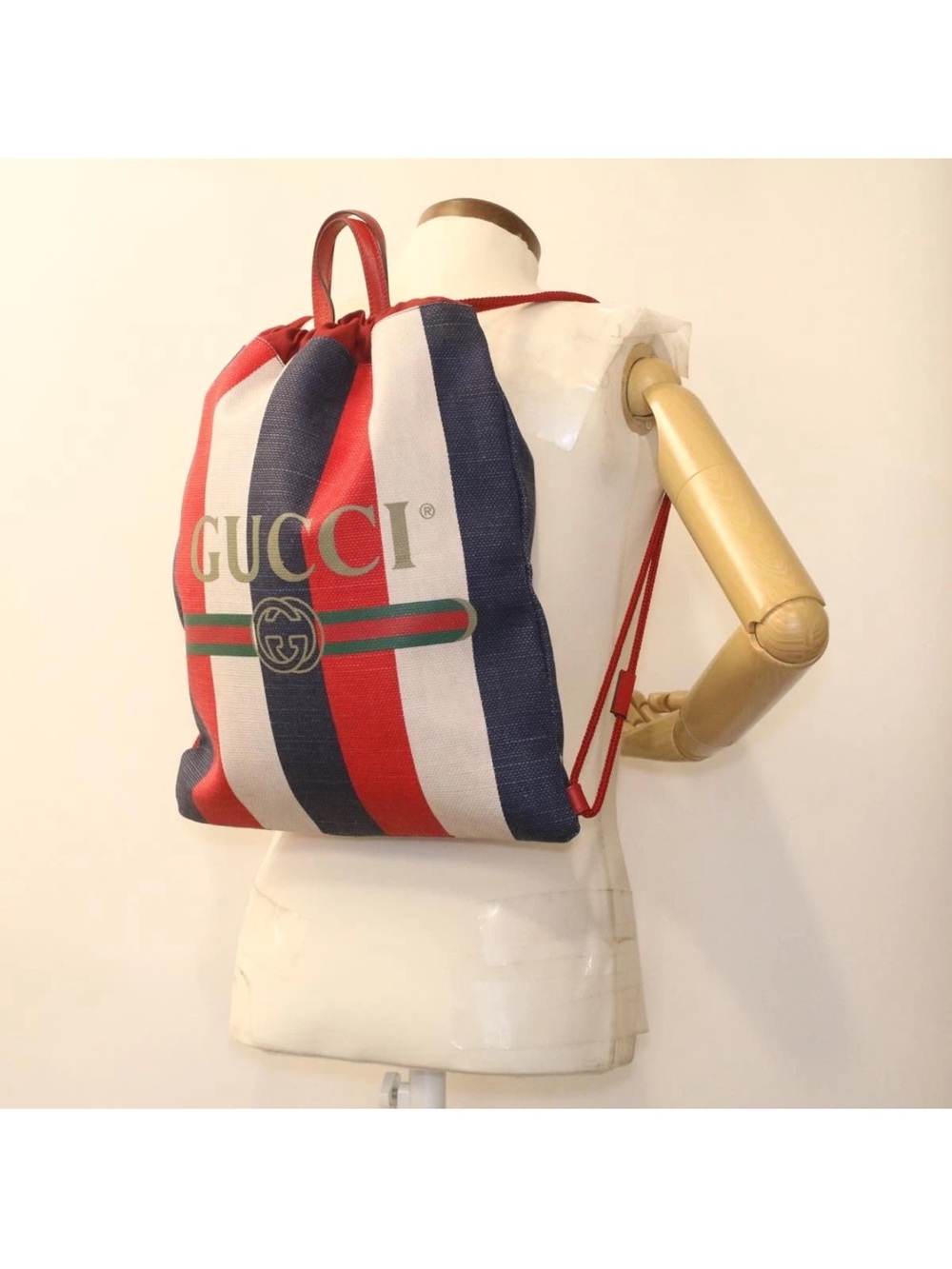Authentic Gucci web Sherry line Backpack Canvas tri color